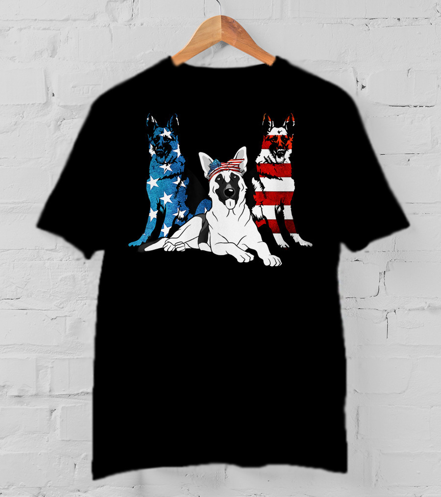American German Shepherd US Stars And Stripes Trio T-Shirt