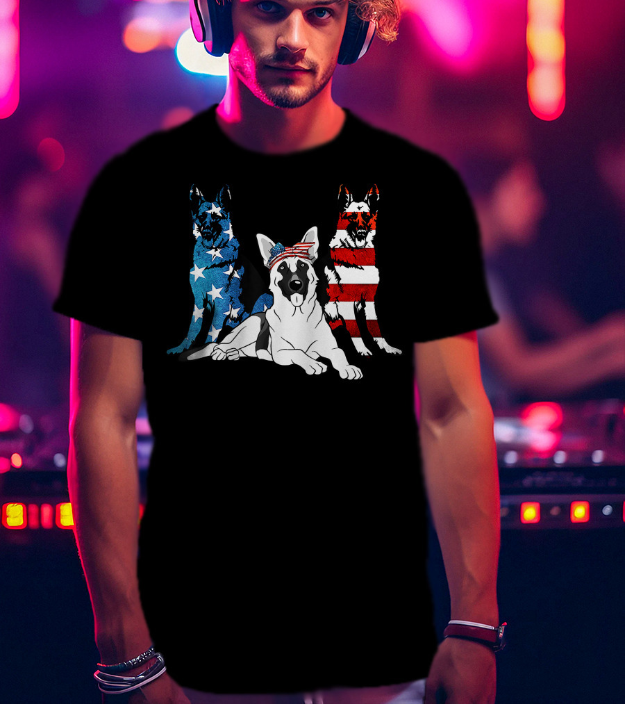 American German Shepherd US Stars And Stripes Trio T-Shirt