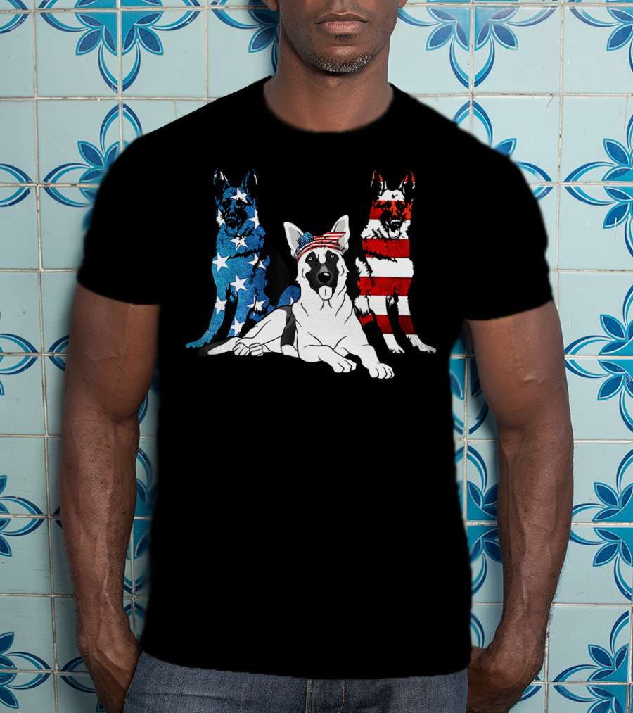 American German Shepherd US Stars And Stripes Trio T-Shirt