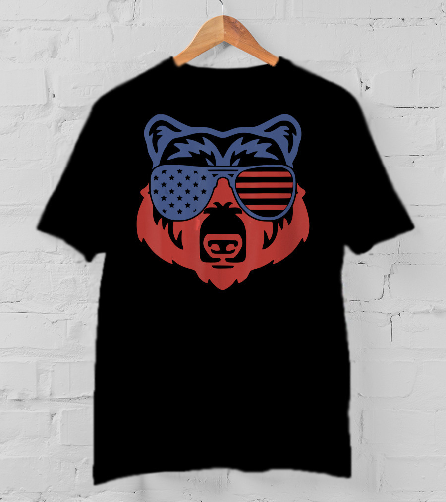 American Patriotic Bear With Flag Sunglasses T-Shirt