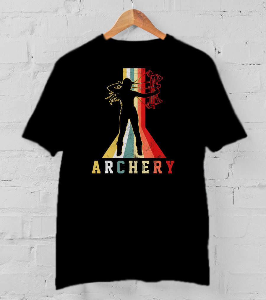 Archery Girl Silhouette With Bow Retro ABow Hunting T-Shirt