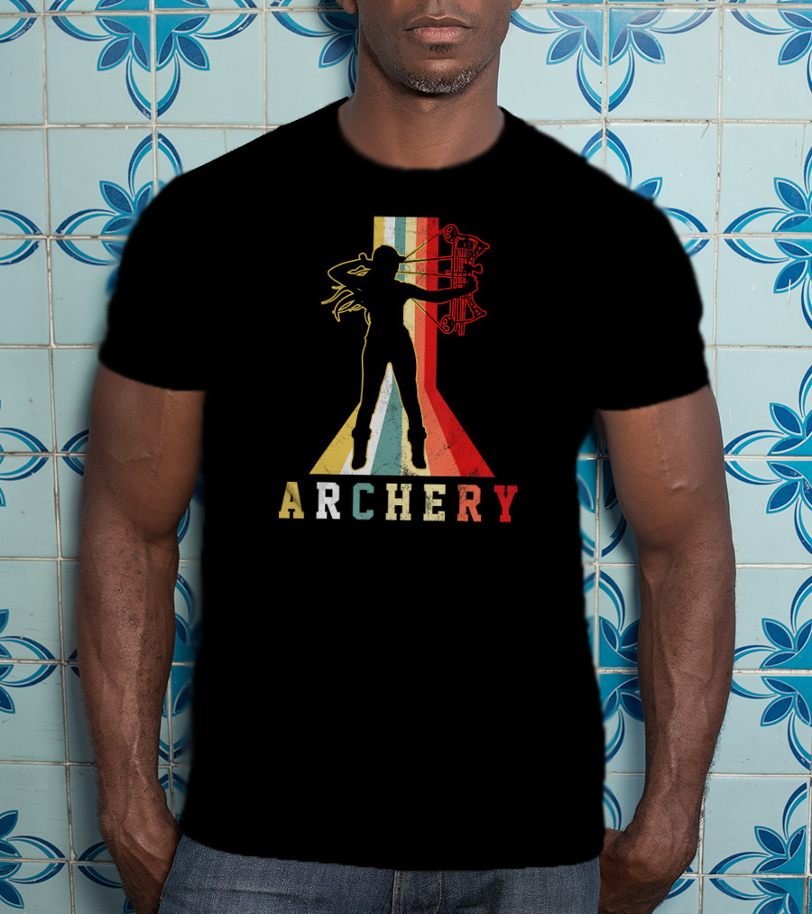 Archery Girl Silhouette With Bow Retro ABow Hunting T-Shirt