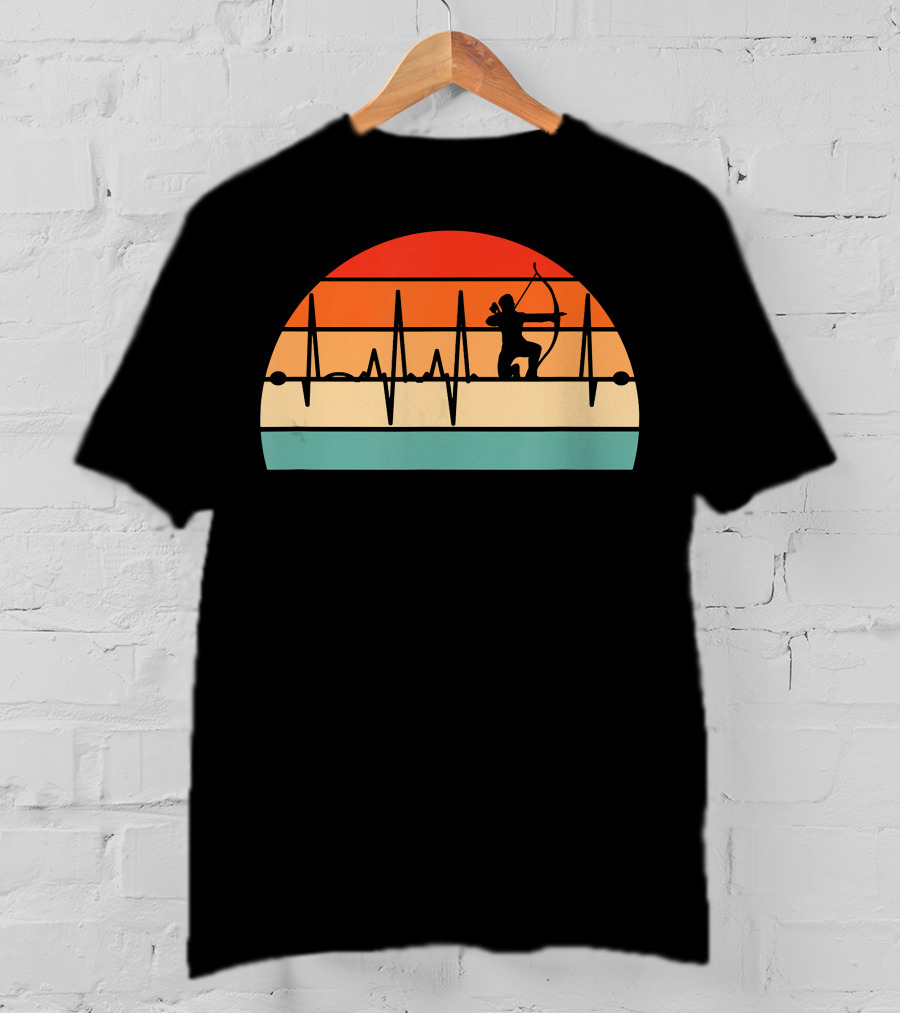 Archery Heartbeat Sunset Kneeling Archer T-Shirt