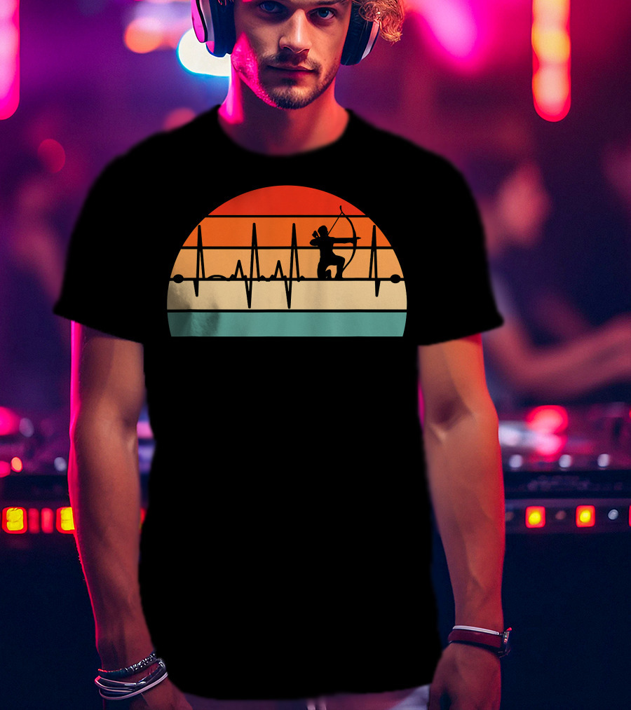 Archery Heartbeat Sunset Kneeling Archer T-Shirt