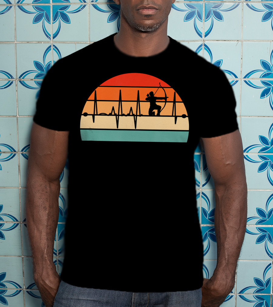 Archery Heartbeat Sunset Kneeling Archer T-Shirt