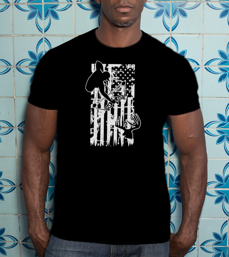 Archery Hunting Bow Deer Silhouette American Flag T-Shirt