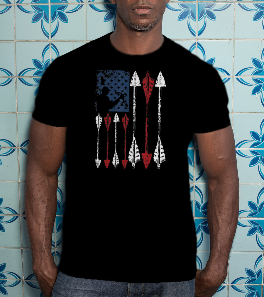 American Flag Archer Bow Hunting Patriotic Arrows T-Shirt