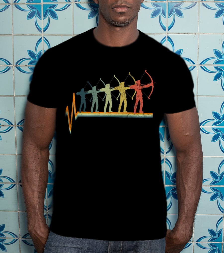 Archery Bow Hunting Silhouette Evolution Heartbeat T-Shirt