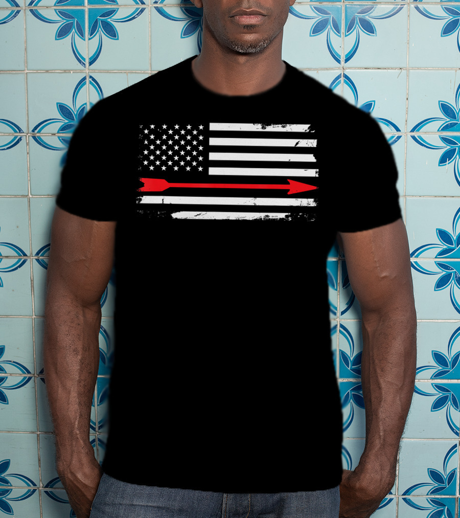 Vintage American Flag With Red Arrow Archery T-Shirt