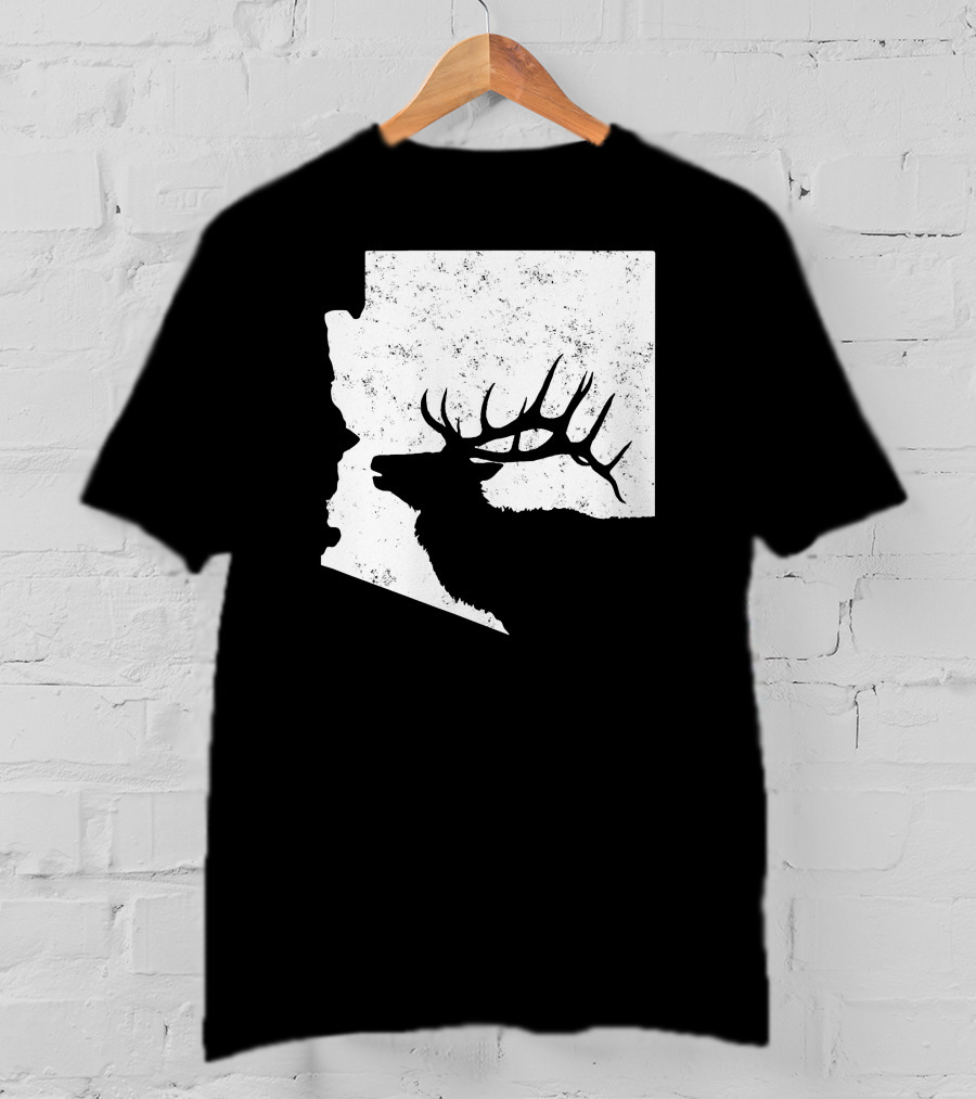 Arizona Elk Silhouette In Bull Hunting Motif T-Shirt