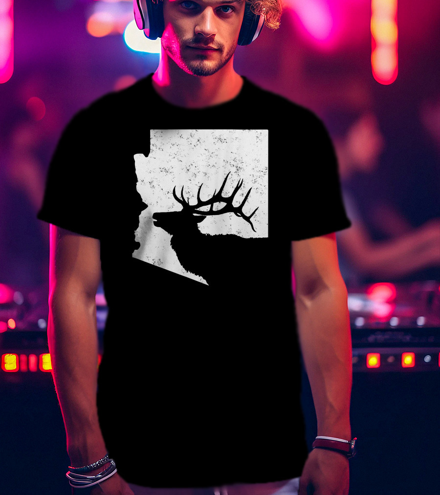 Arizona Elk Silhouette In Bull Hunting Motif T-Shirt
