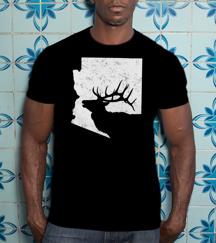 Arizona Elk Silhouette In Bull Hunting Motif T-Shirt