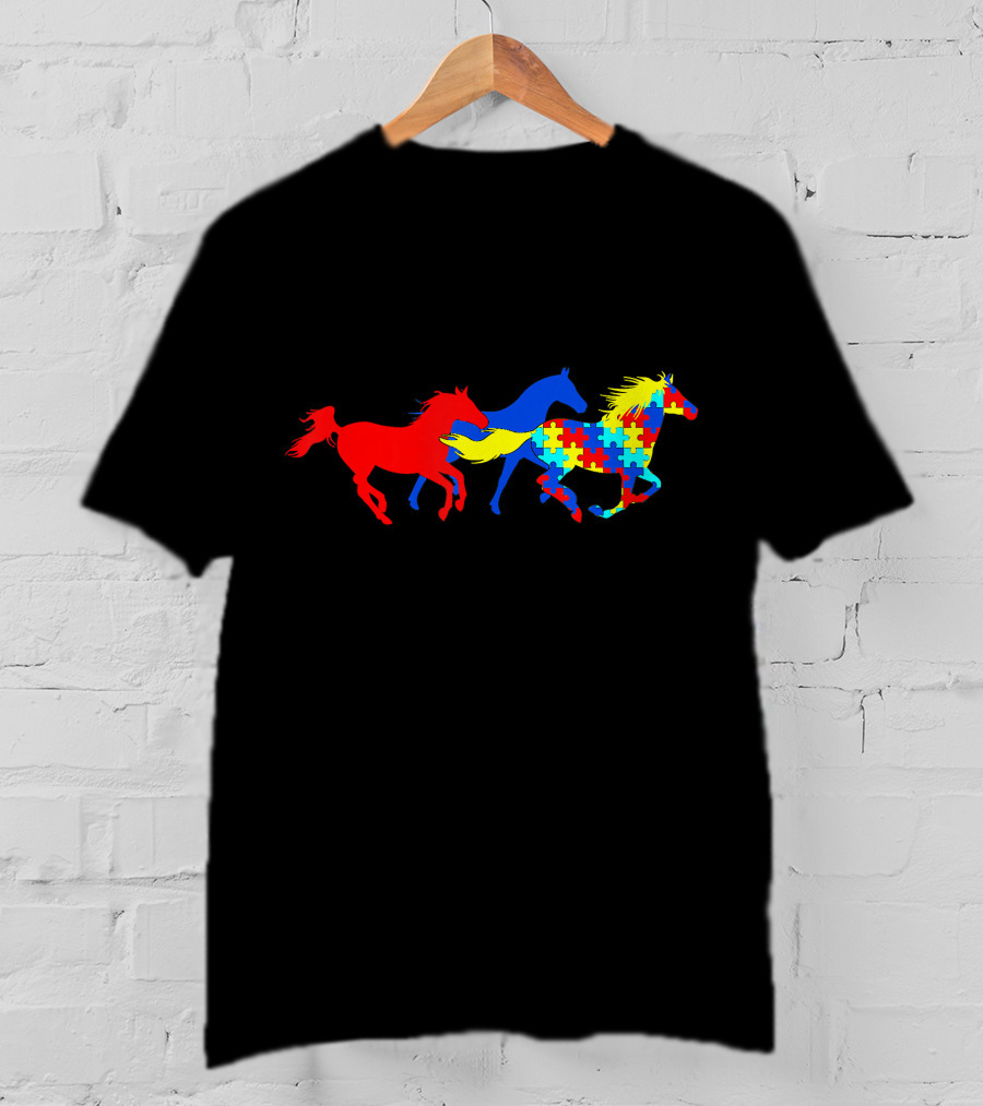 Autism Awareness Running Horses Puzzle T-Shirt