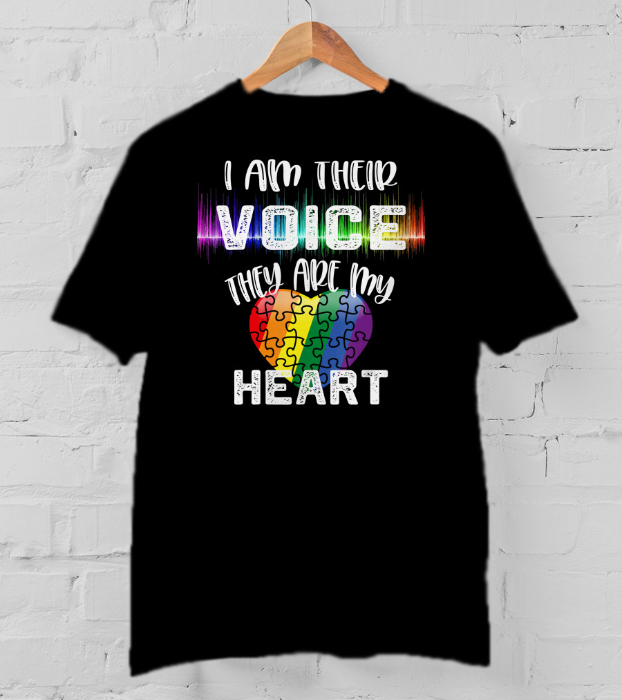 I Am Their Voice They Are My Heart Autism Teacher Puzzle Heart T-Shirt