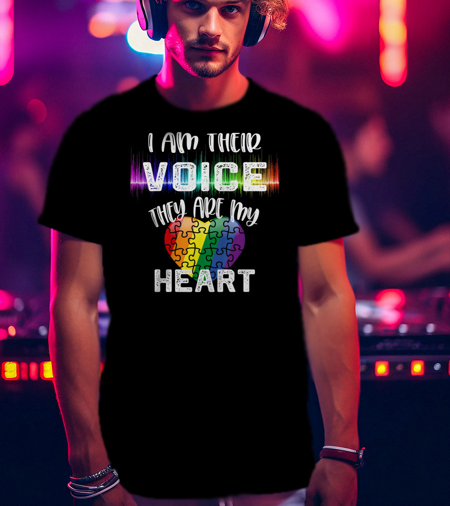 I Am Their Voice They Are My Heart Autism Teacher Puzzle Heart T-Shirt