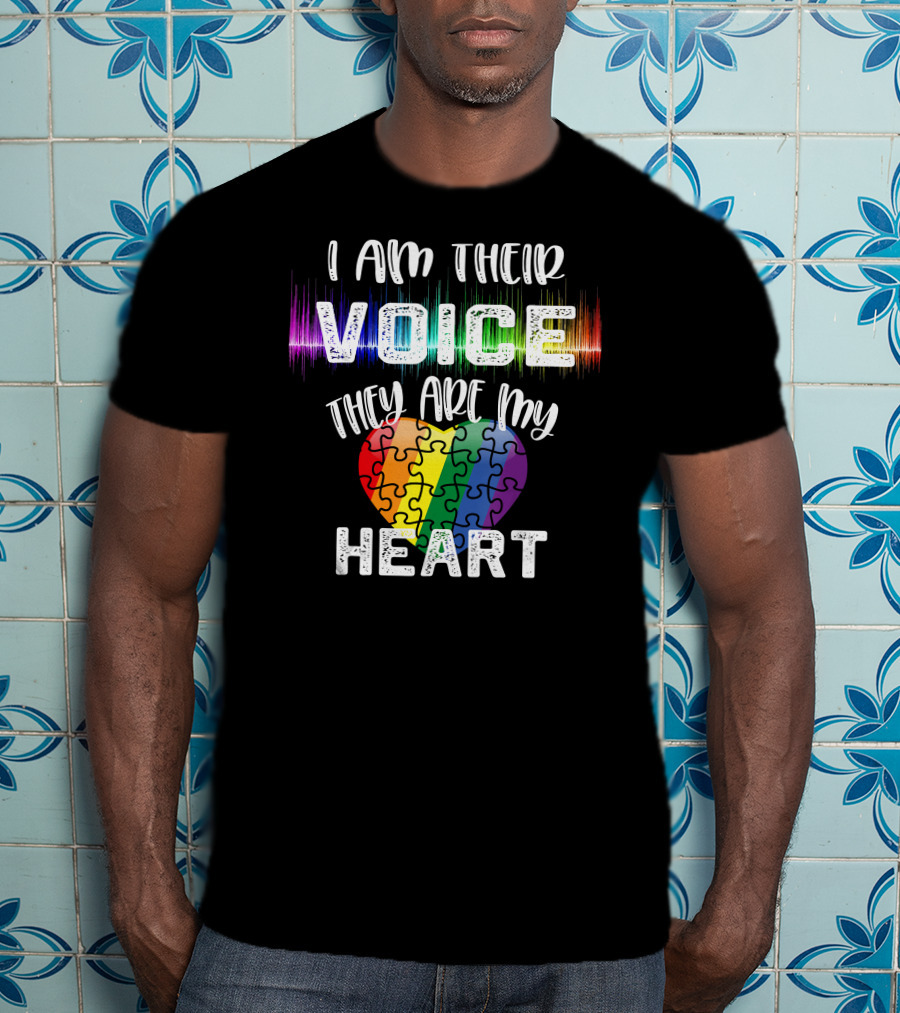 I Am Their Voice They Are My Heart Autism Teacher Puzzle Heart T-Shirt