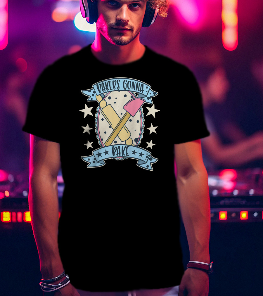 Bakers Gonna Bake Cute Vintage Rolling Pin And Spatula Star T-Shirt