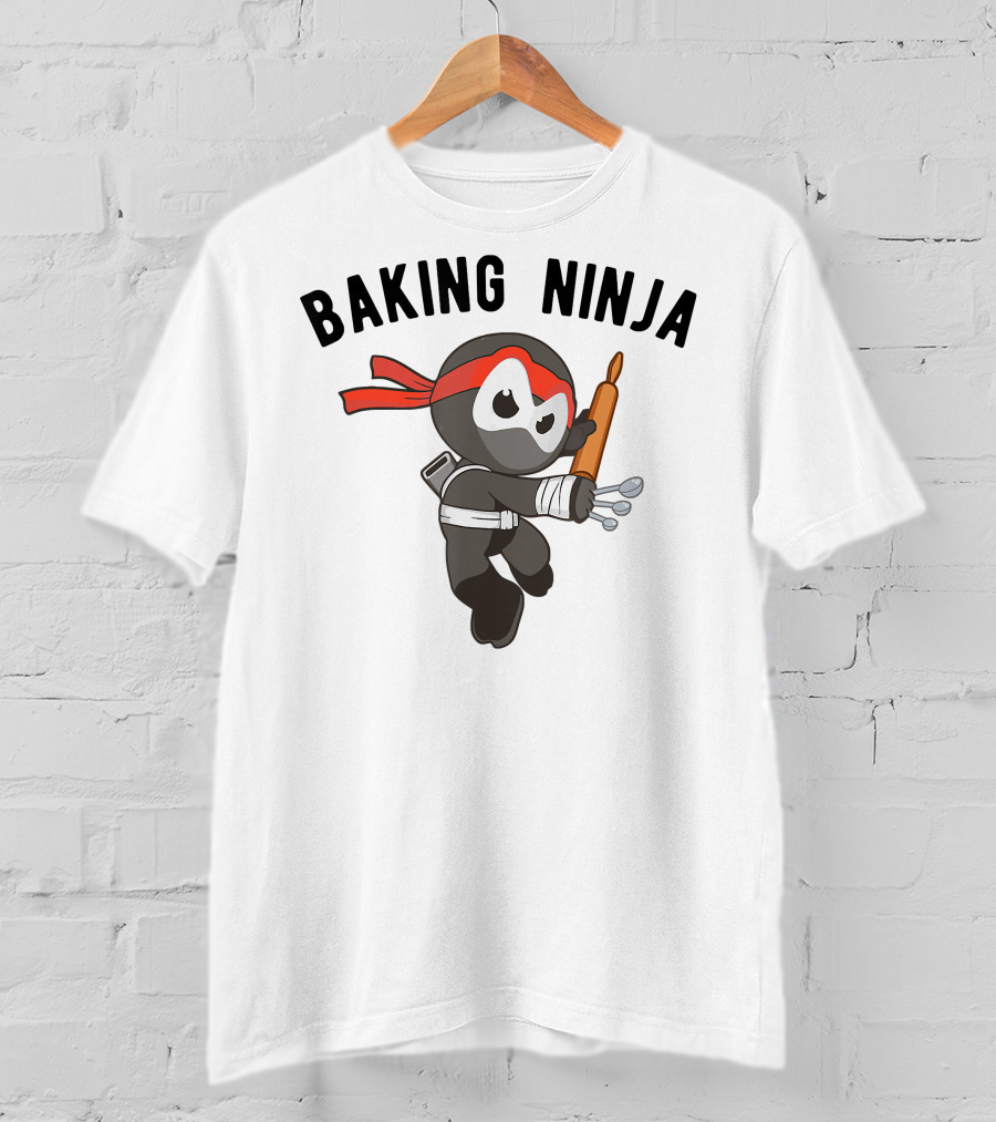 Baking Ninja Funny Ninjutsu Rolling Pin Warrior With Spoons And Red Headband T-Shirt