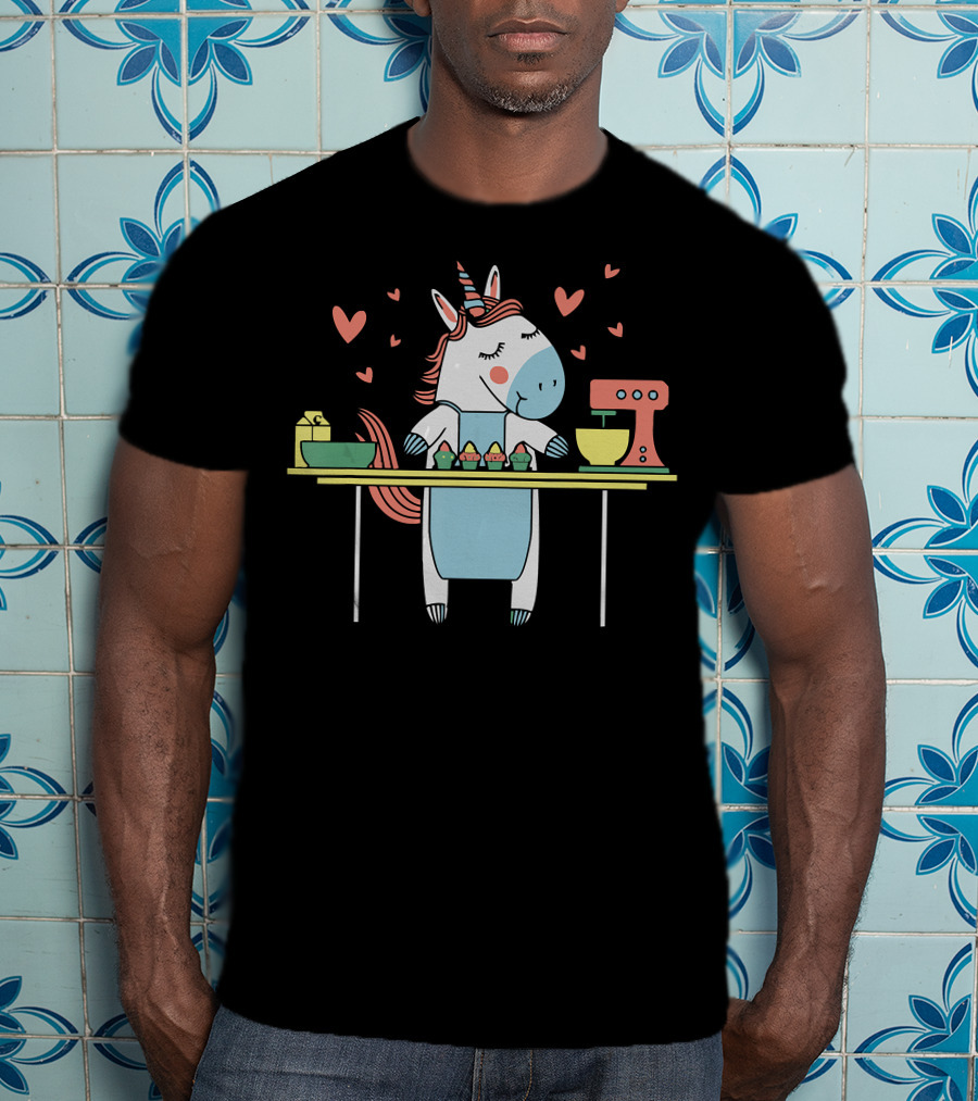 Baking Unicorn Cupcakes With Hearts And Mixer T-Shirt