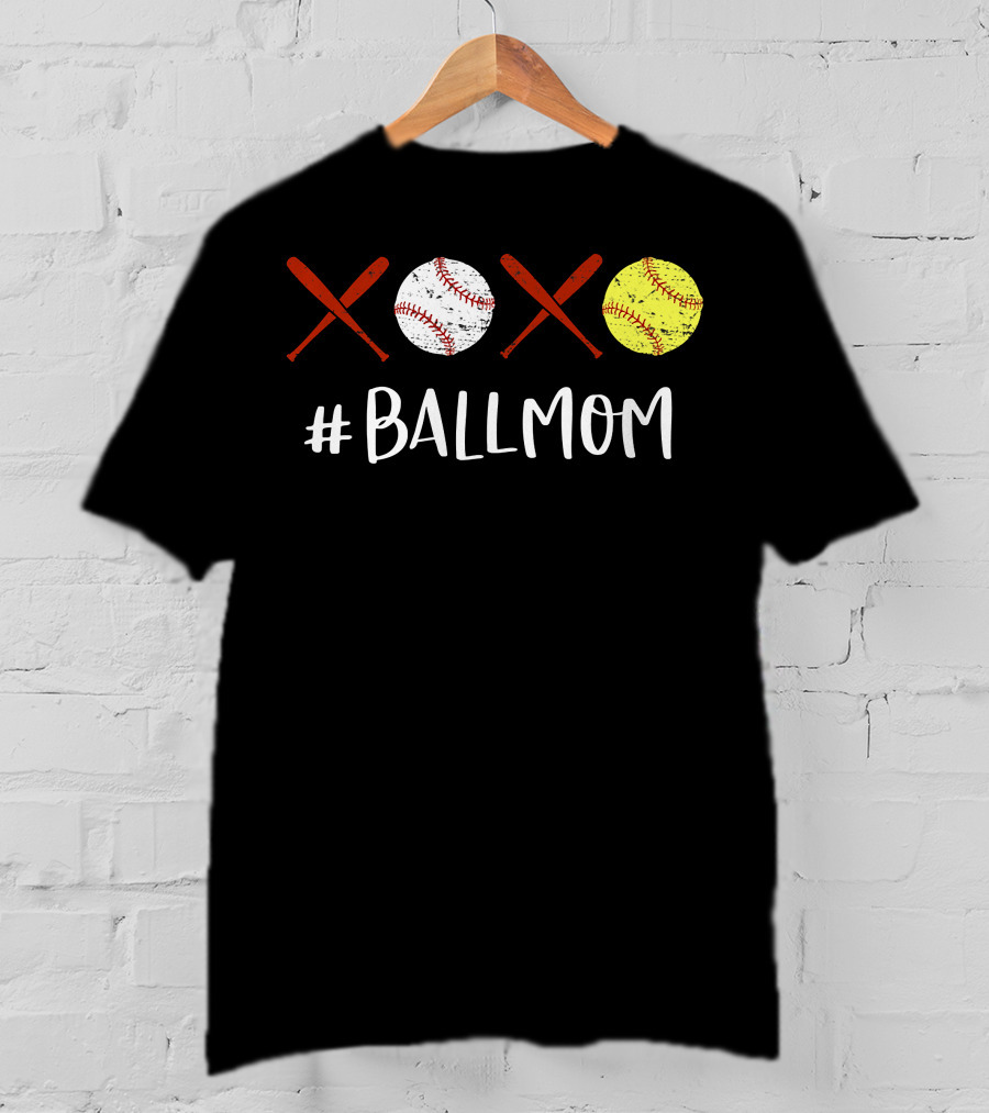 Ball Mom Baseball Softball XOXO T-Shirt
