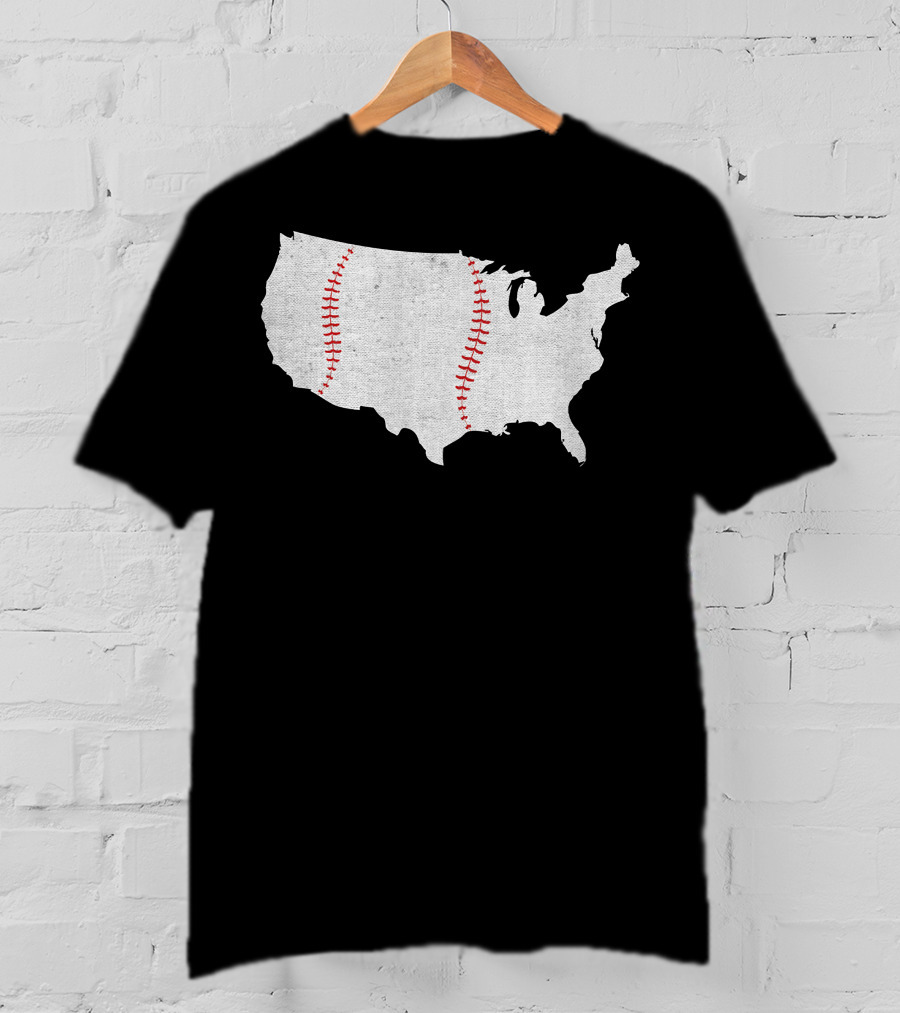Baseball America's Pastime USA Map Stitching T-Shirt