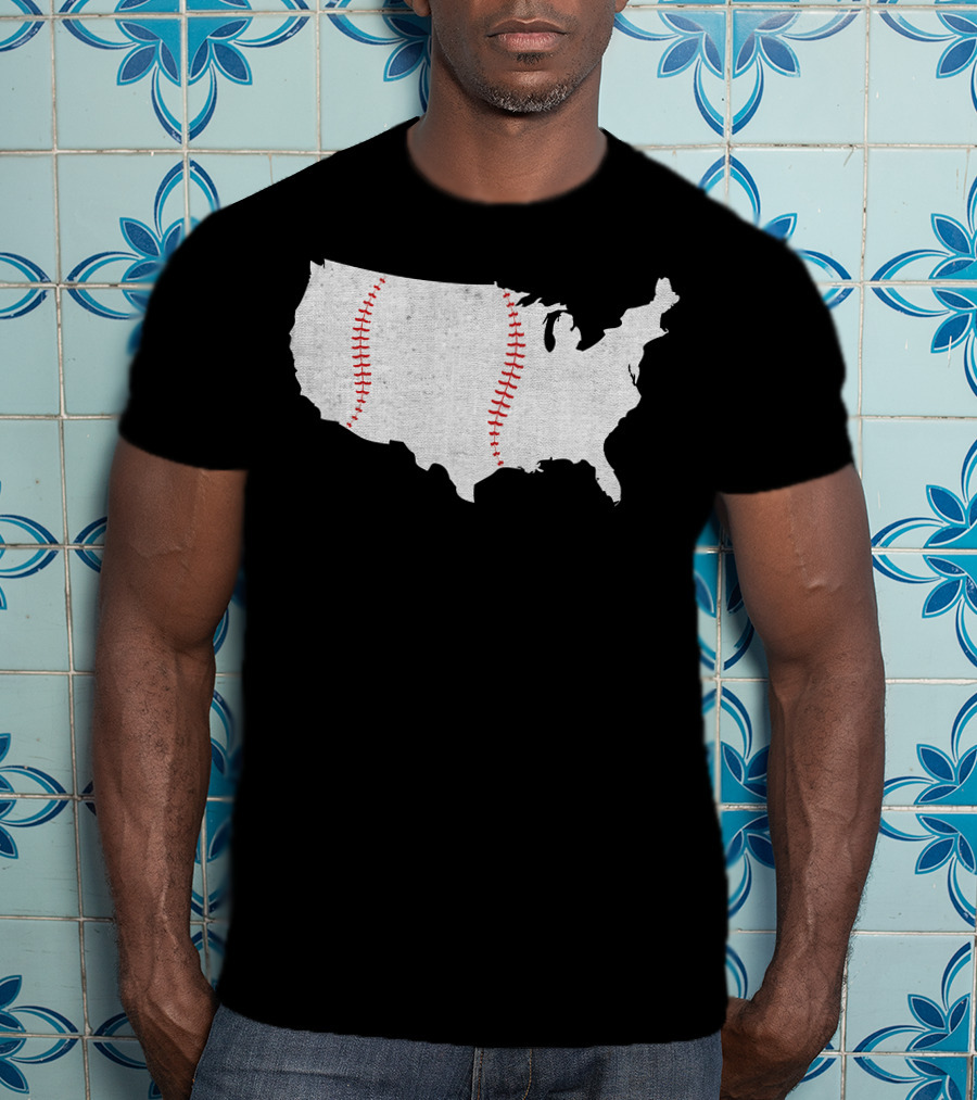 Baseball America's Pastime USA Map Stitching T-Shirt