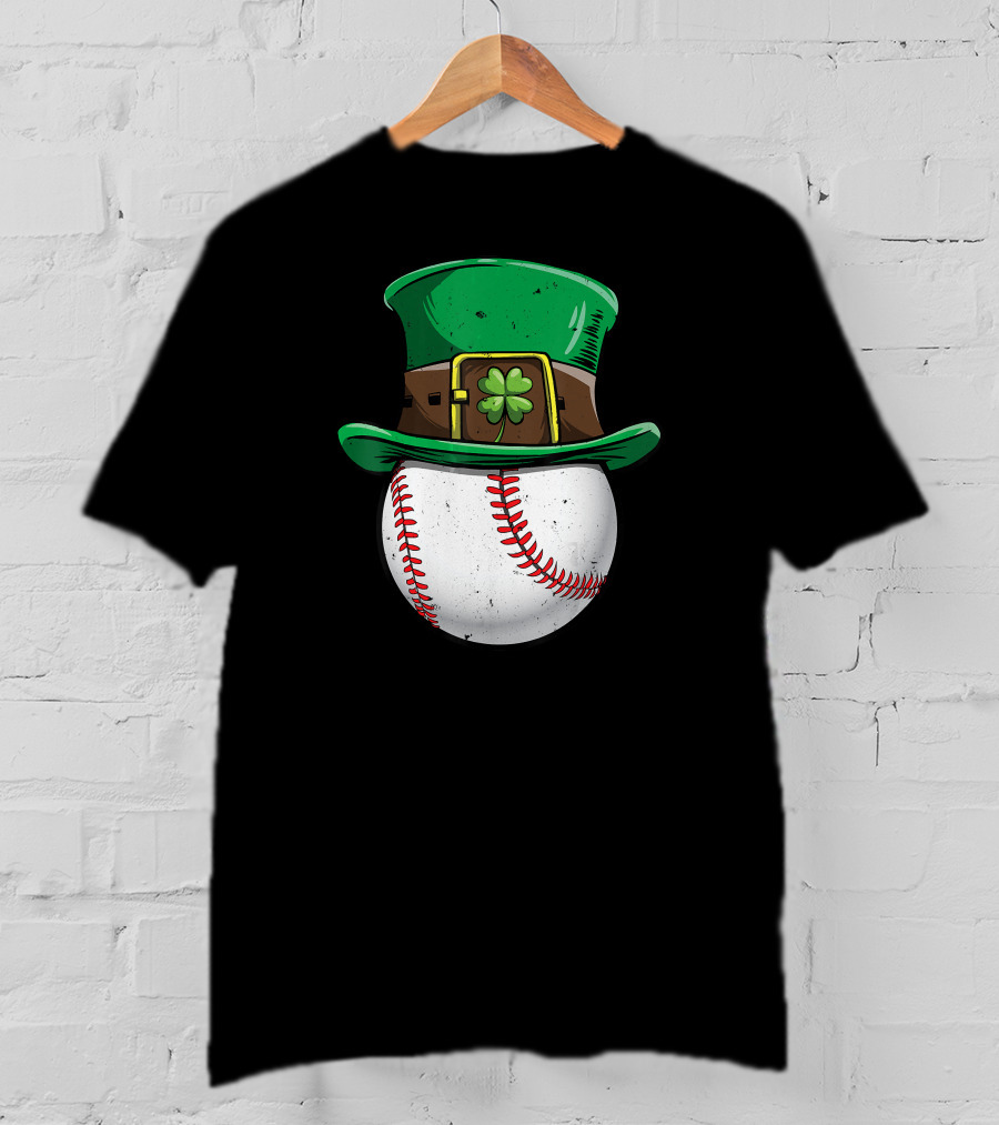 Leprechaun Hat Baseball With Shamrock Stitching T-Shirt