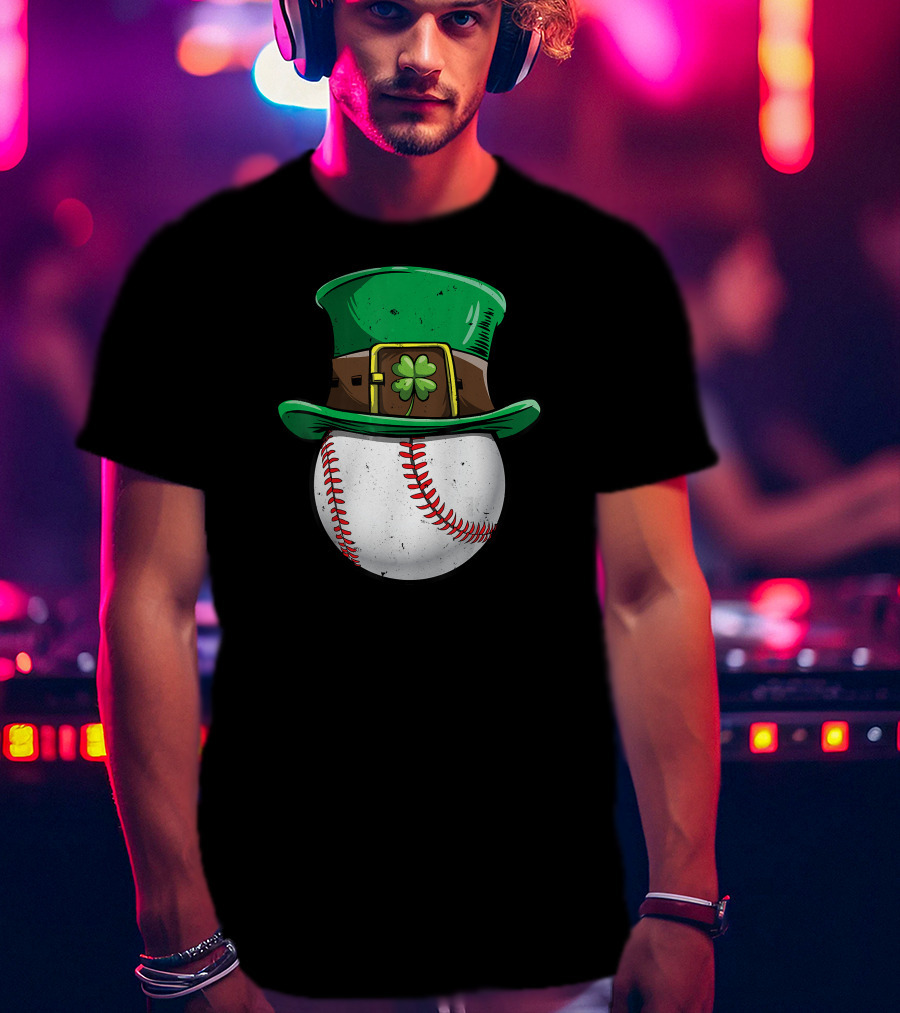 Leprechaun Hat Baseball With Shamrock Stitching T-Shirt