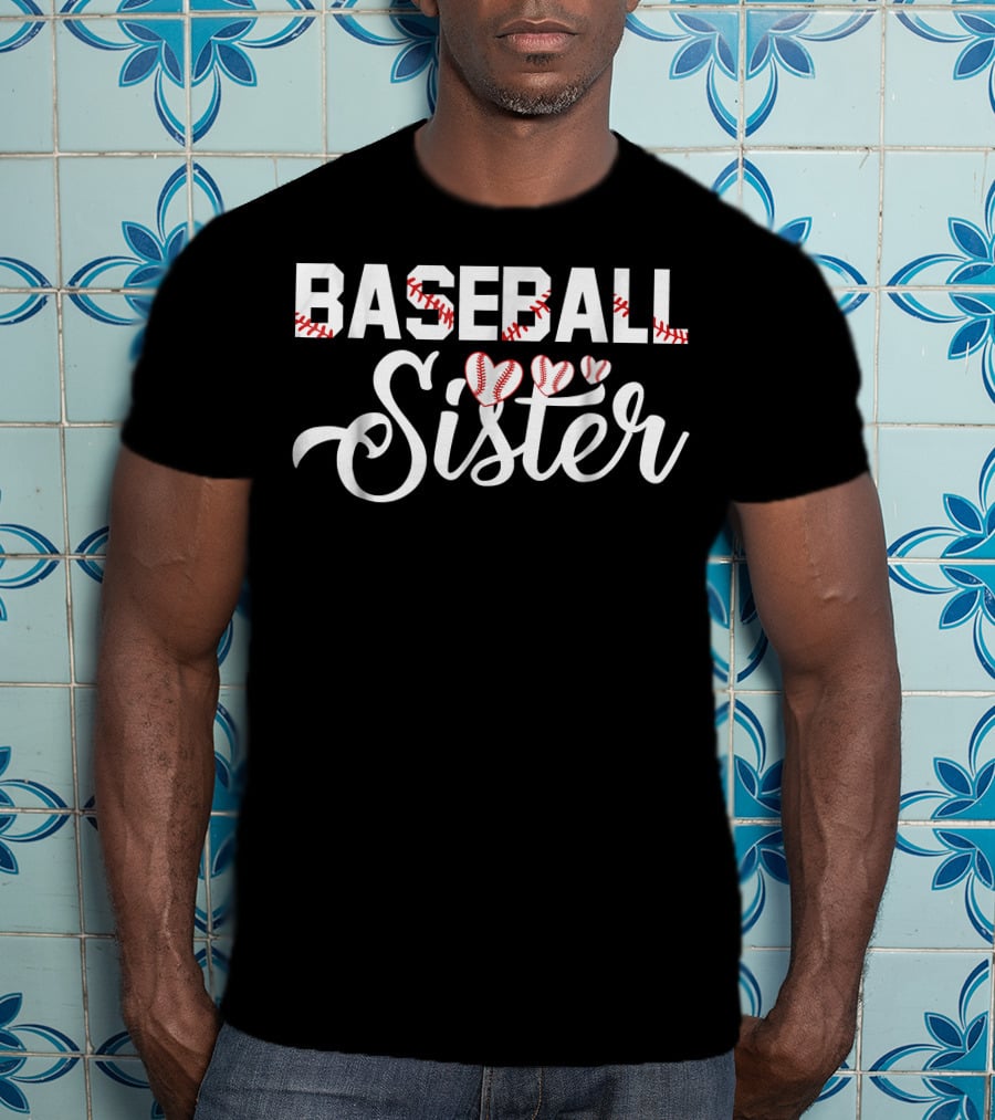 Baseball Sister With Heart Baseball Stitching Elements T-Shirt