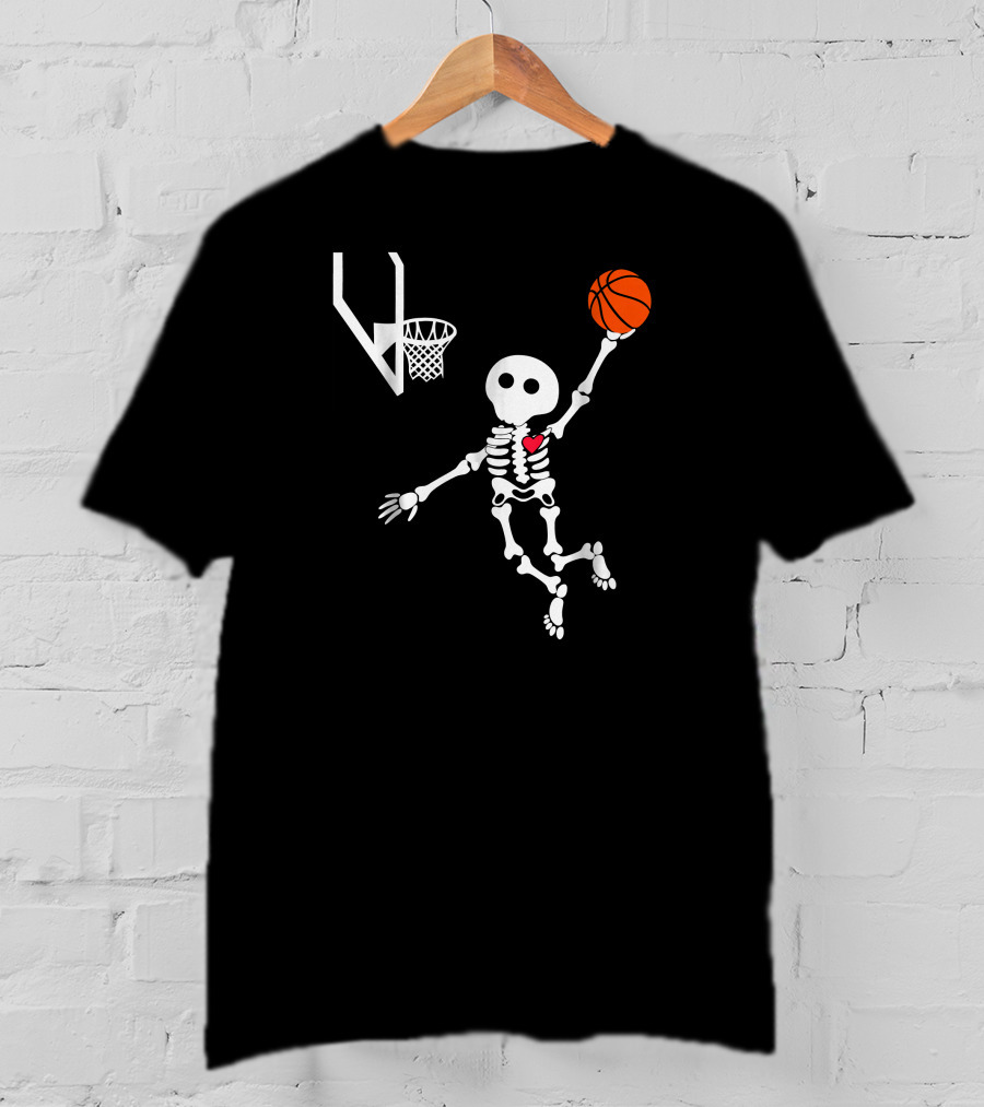 Basketball Skeleton Slam Dunk With Heart T-Shirt