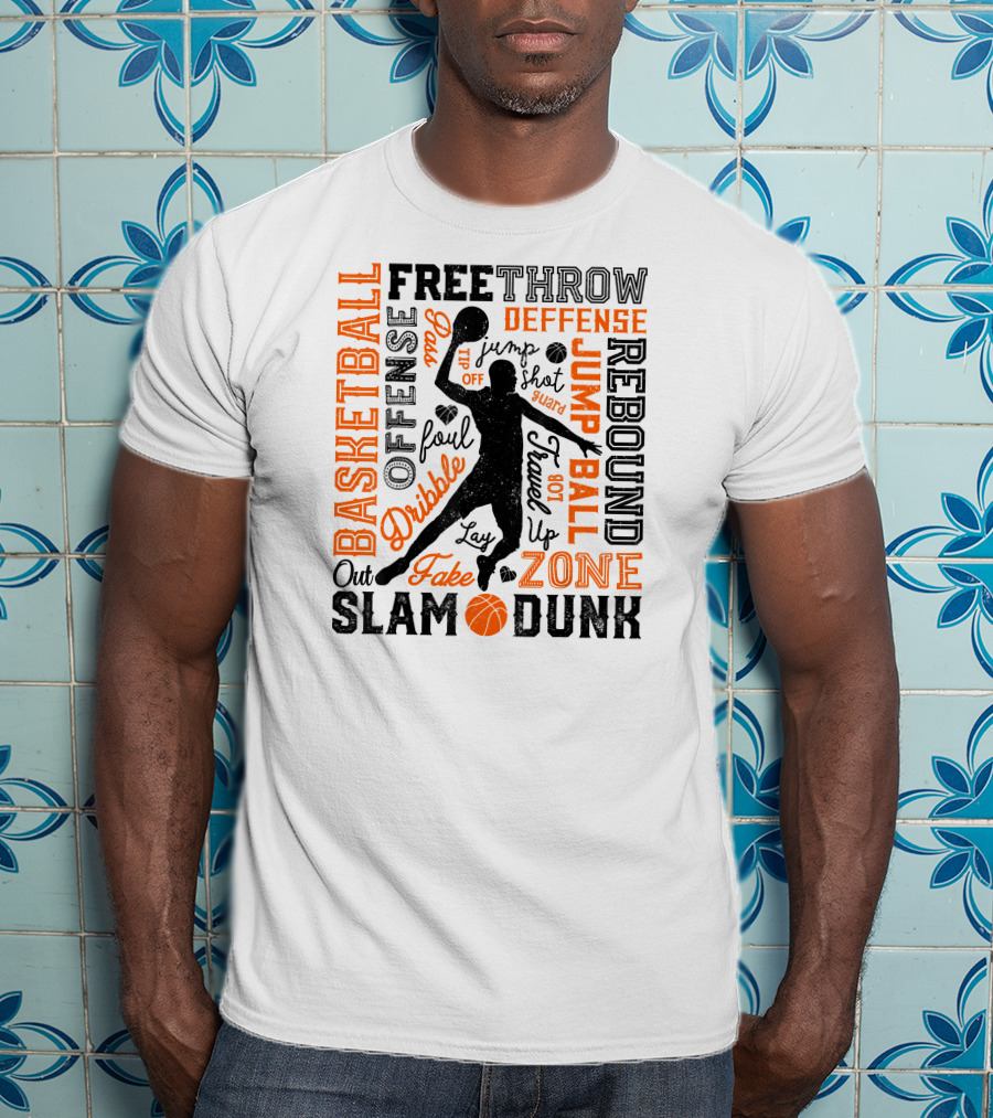 Basketball Free Throw Offense Defense Dribble Slam Dunk Jump Ball Rebound Zone Fake T-Shirt