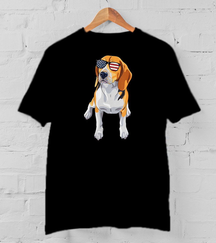 Beagle Wearing American Flag Sunglasses Patriotic T-Shirt