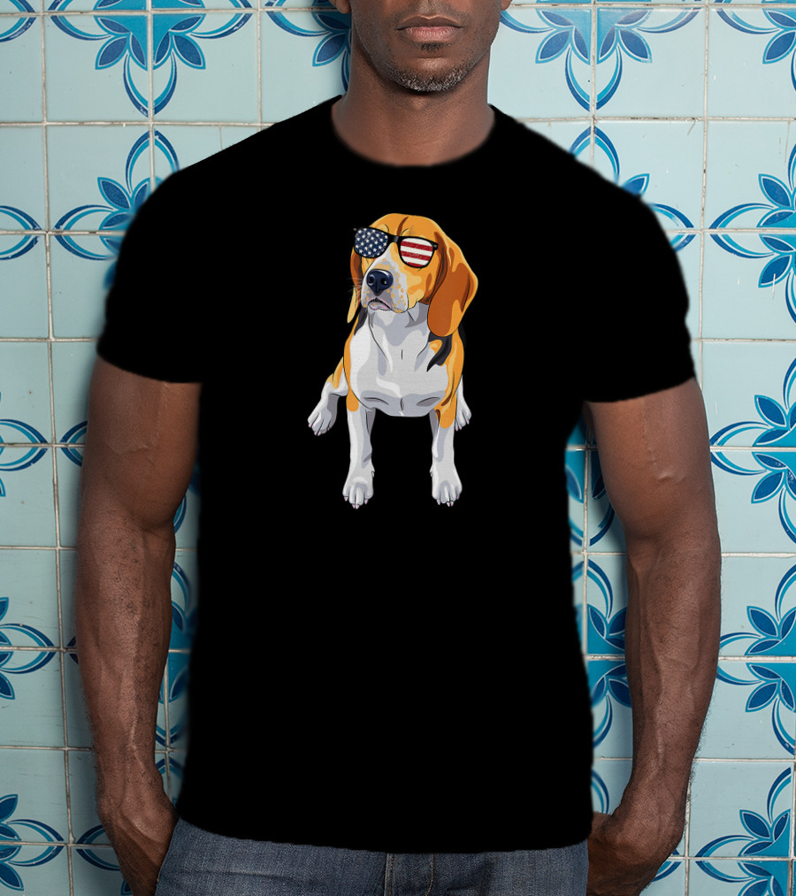 Beagle Wearing American Flag Sunglasses Patriotic T-Shirt