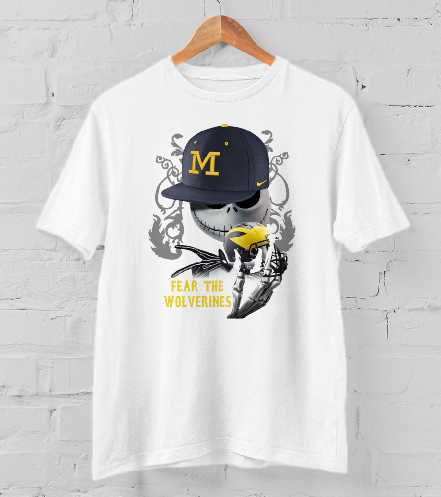 Fear The Wolverines Skellington M Hat Football Helmet T-Shirt