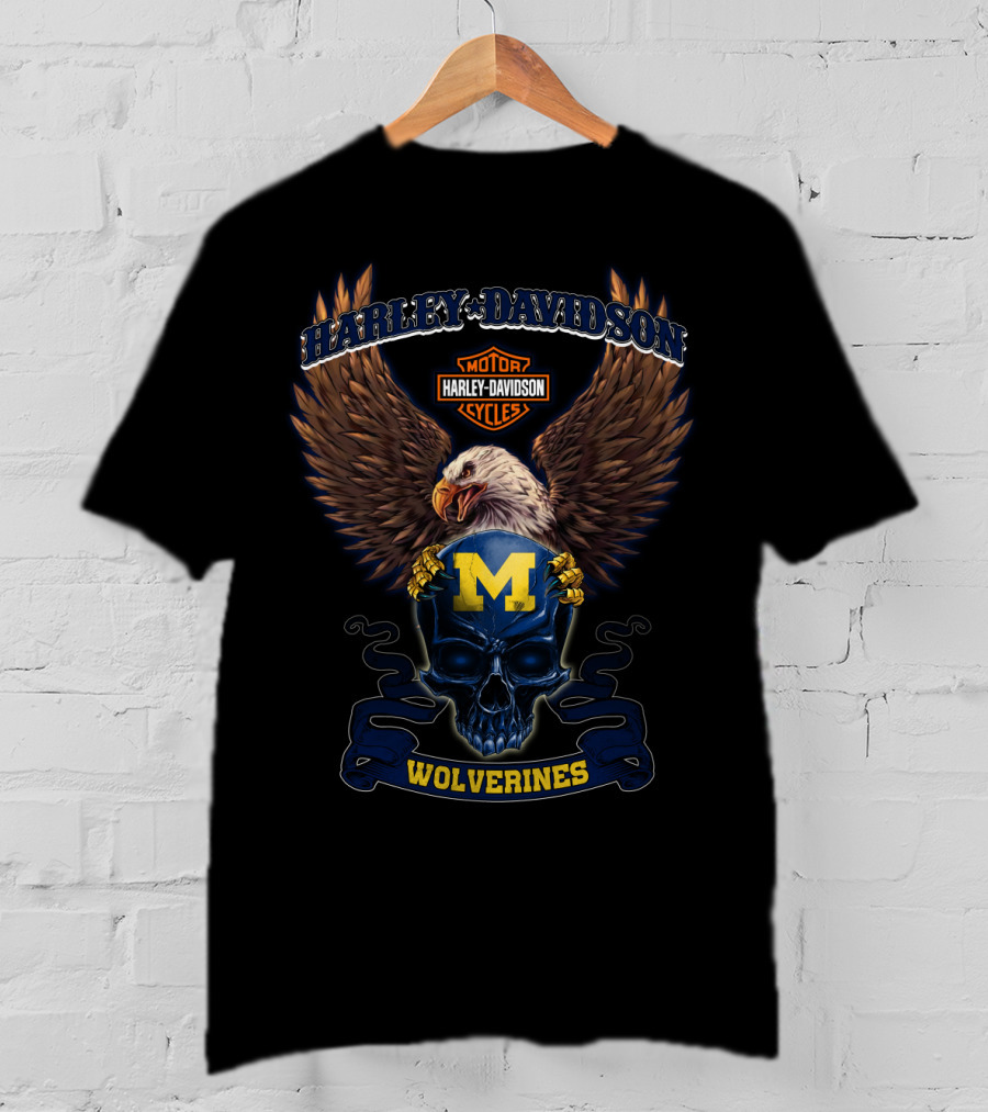 Harley Davidson Wolverines Eagle M Skull T-Shirt