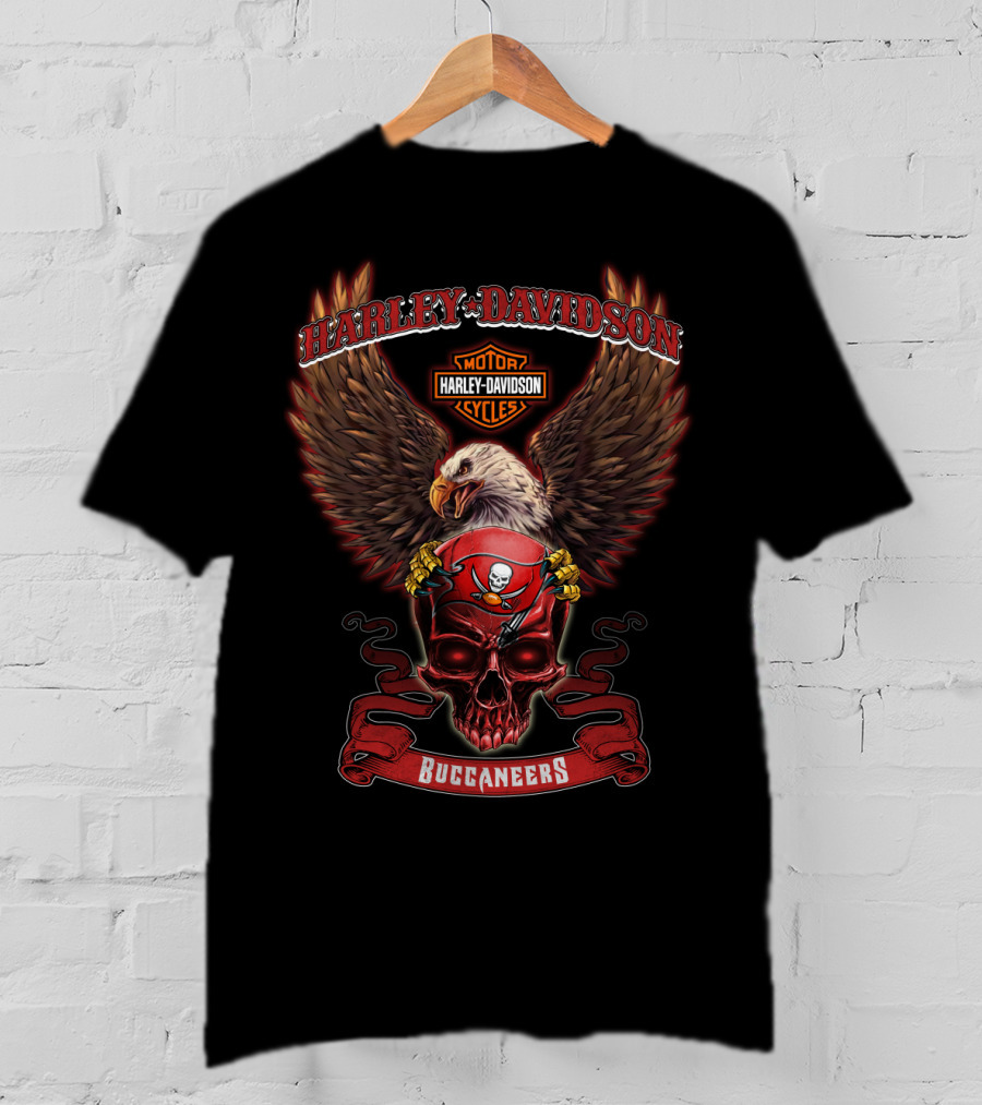 Harley Davidson Motor Cycles Buccaneers Eagle And Skull T-Shirt
