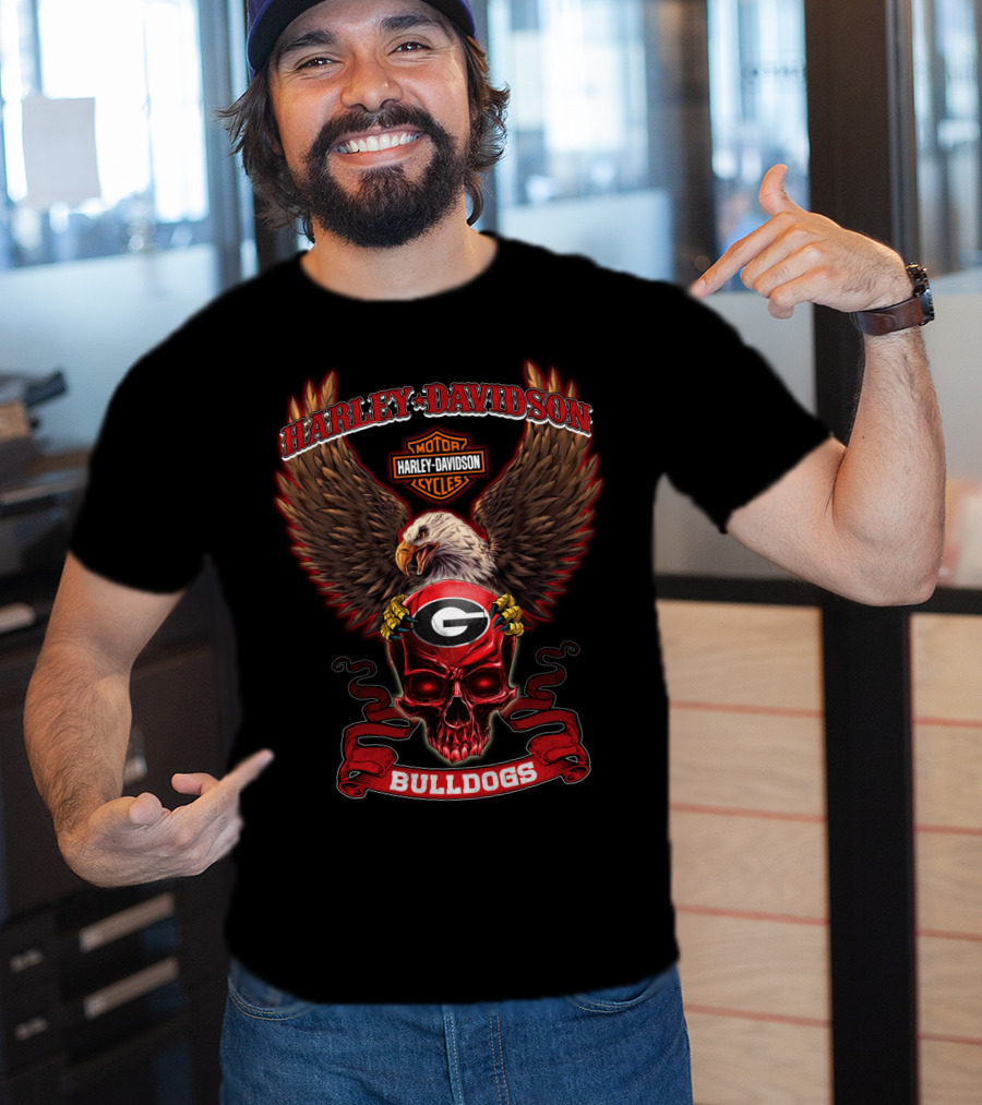 Harley Davidson Georgia Bulldogs Motorcycles Eagle Skull T-Shirt