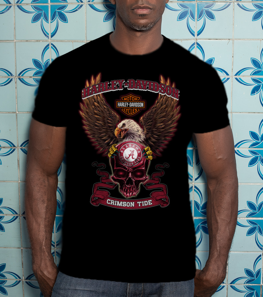 Harley Davidson Alabama Crimson Tide Eagle Skull T-Shirt