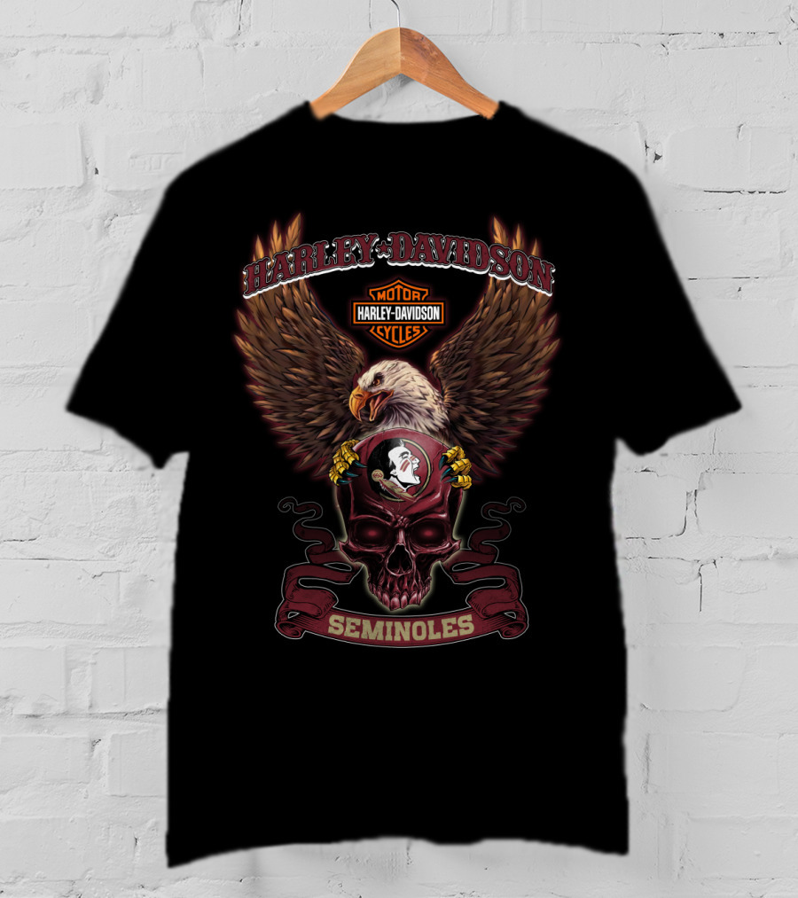 Harley Davidson Eagle Seminoles Florida State Motor Cycles T-Shirt
