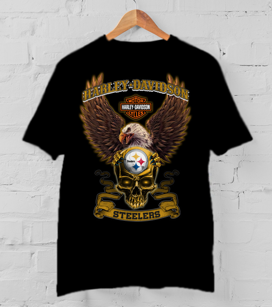 Harley Davidson Steelers Eagle And Skull With Pittsburgh Steelers T-Shirt