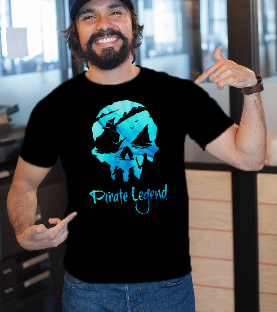 Pirate Legend Skull With Blue Ocean T-Shirt