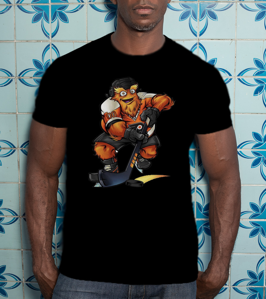 Gritty Philadelphia Flyers Hockey Character With Stick Drawing T-Shirt