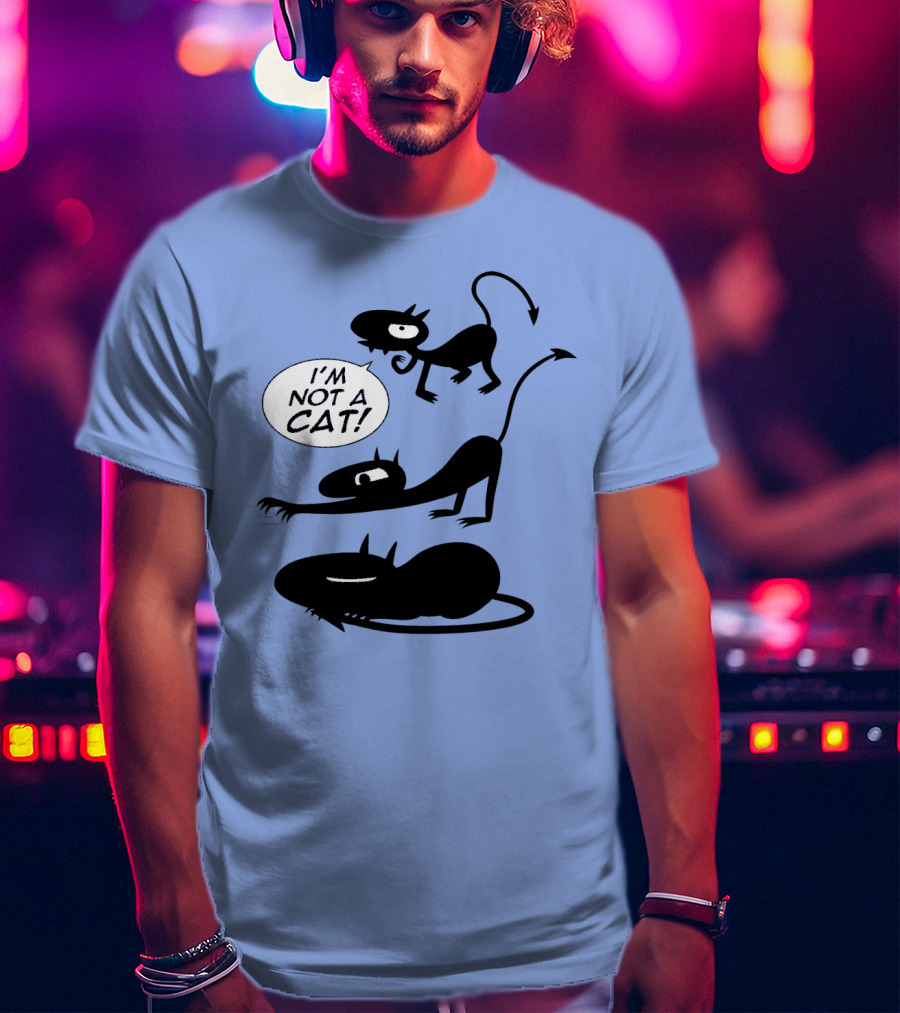 I'm Not A Cat Black Cartoon Creatures With Tails And Horns T-Shirt