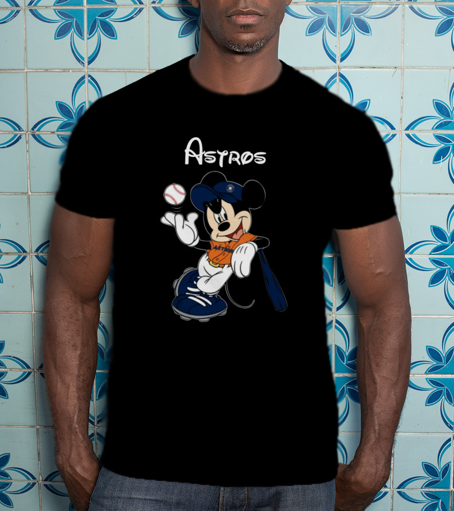 Mickey Astros Baseball Player In Orange And Blue T-Shirt
