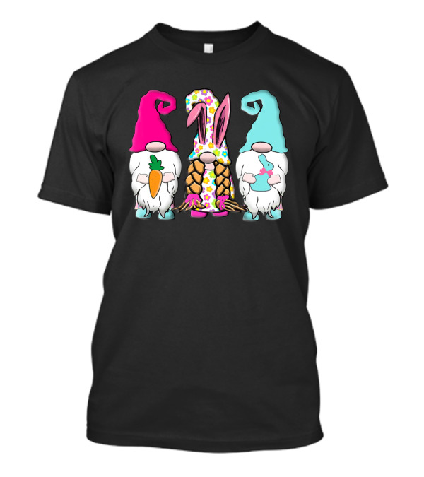 3 Easter Gnomes Pastel Spring Bunny Ears Rabbit Carrot Floral T-Shirt