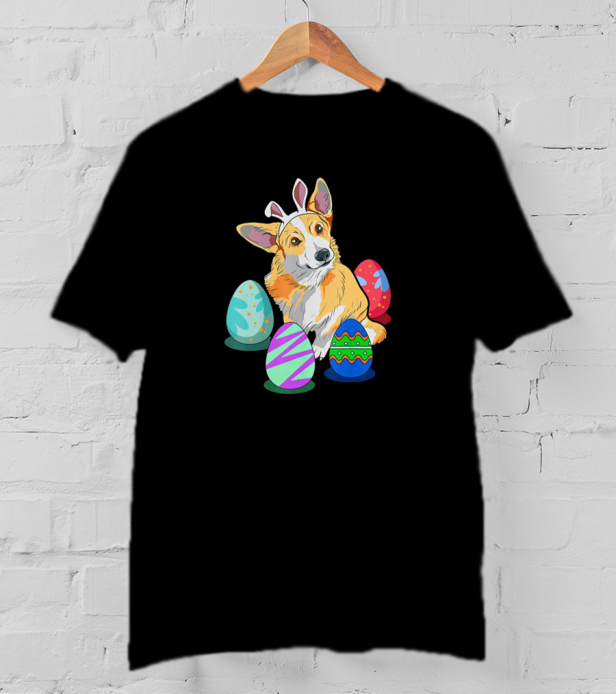 Corgi With Bunny Ears Surrounded By Colorful Easter Eggs T-Shirt