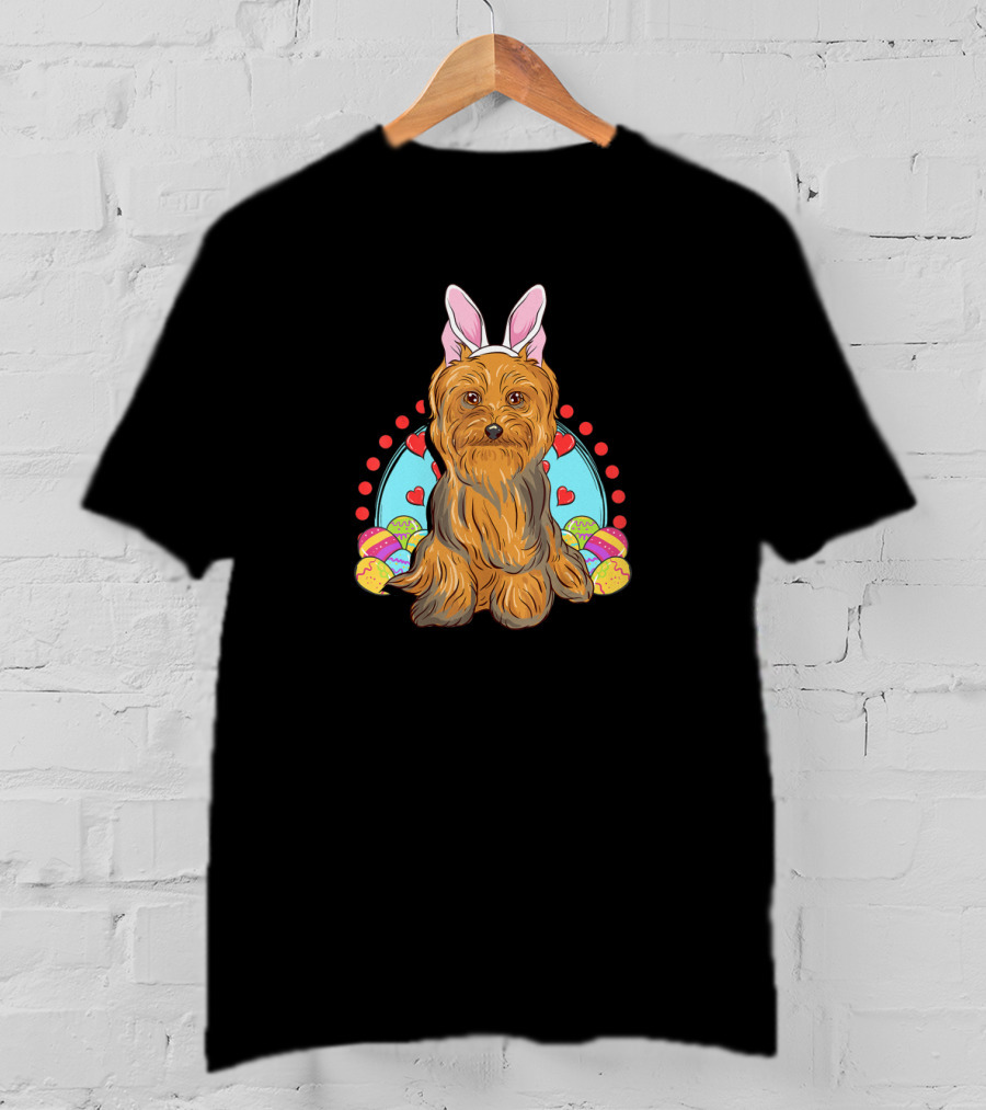 Yorkshire Terrier Yorkie With Easter Bunny Ears And Eggs T-Shirt