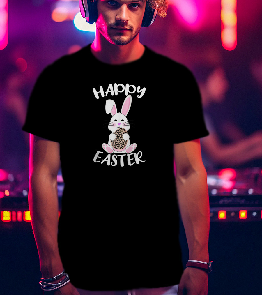 Happy Easter Bunny With Leopard Print Easter Egg T-Shirt