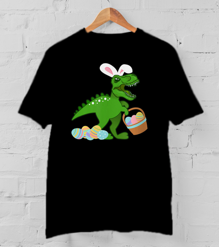 Easter Bunny Dinosaur T-Rex Egg Hunt With Basket And Eggs T-Shirt