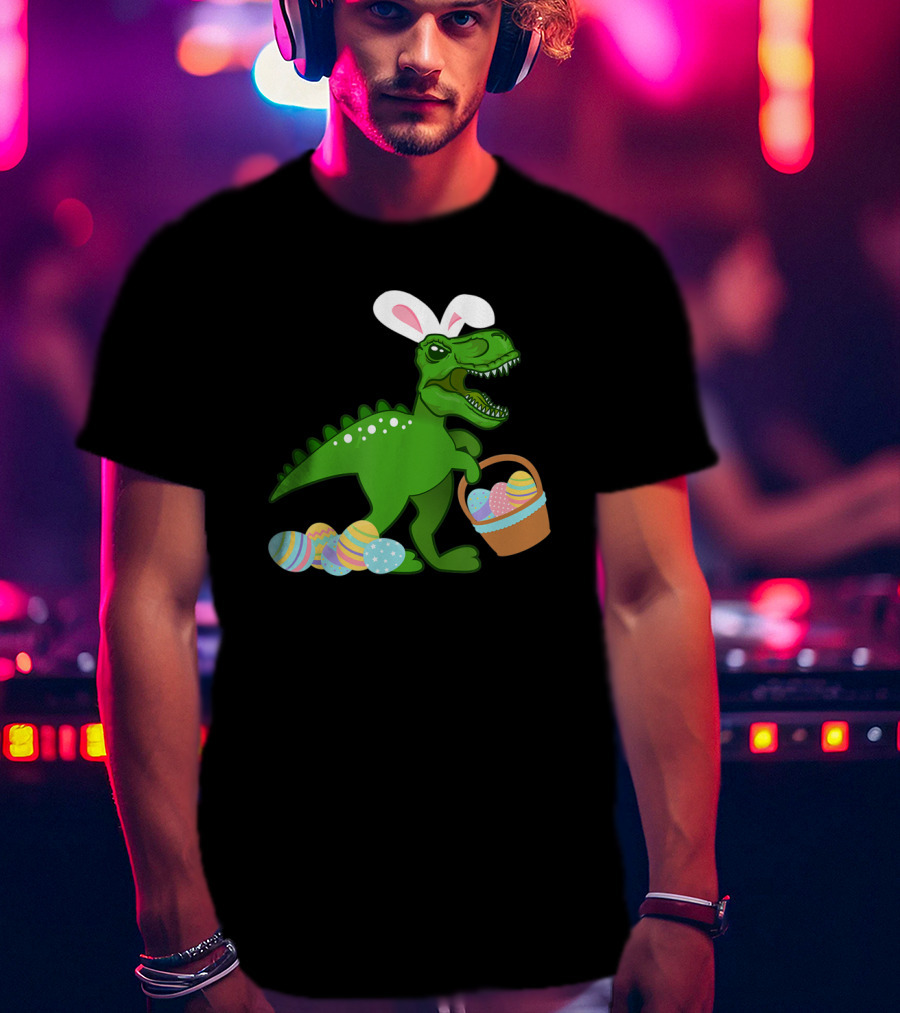 Easter Bunny Dinosaur T-Rex Egg Hunt With Basket And Eggs T-Shirt